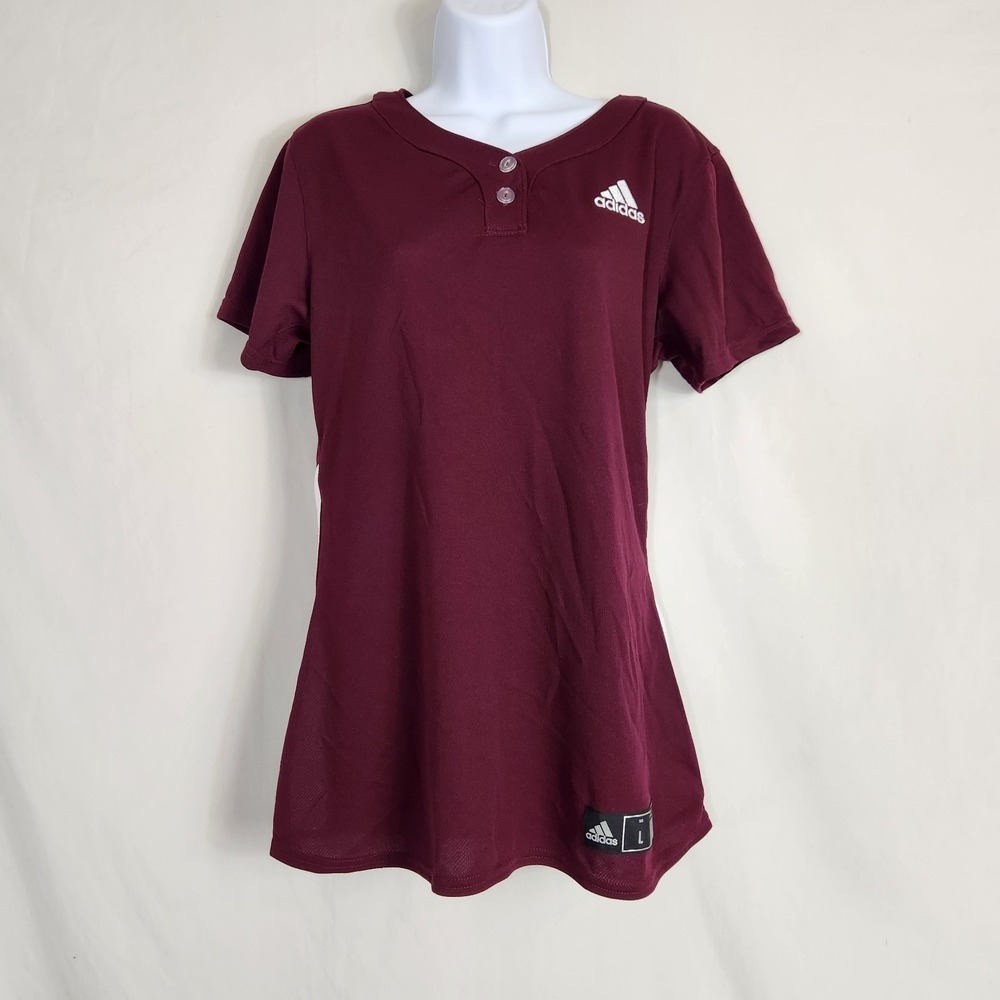 Adidas Burgundy Fastpitch Softball Jersey Top Womens Size Large Athletic Tee